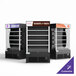 An Avantco black refrigerated air curtain merchandiser with customizable panels.