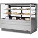 A Turbo Air stainless steel refrigerated bakery display case with food on shelves.