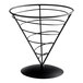 A Tablecraft black metal wire cone basket holder.