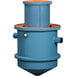 A blue cylinder with a round top and a brown top.