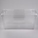 A clear plastic Rubbermaid food storage container with a rectangular lid.
