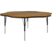A Correll activity table with a medium oak thermal-fused laminate top and metal legs.