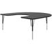 A black half-moon shaped Correll activity table with two legs.