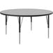 A Correll round activity table with metal legs and a gray granite top.