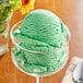 A bowl of green Oringer pistachio ice cream.