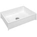 A white E.L. Mustee fiberglass mop sink with a drain shelf.