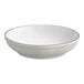A grey matte stoneware bowl with a rim.