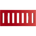A red rectangular plastic object with slotted top and white lines.