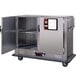 A Metro heated banquet cabinet with two open doors.