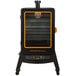 A black and orange Pit Boss Sportsman 5 Series vertical pellet smoker.