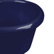 A close-up of a Thunder Group navy blue melamine ramekin.