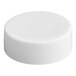 A white continuous thread flat lid with a foam liner.