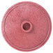 A red polyethylene tortilla server lid with a hole in the middle.