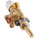 An Avantco gas valve for a gyro machine with brass and silver metal parts and a gold handle.