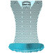A blue and white WizKid urinal screen in a plastic bag with a blue handle.