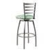 A Lancaster Table & Seating metal ladder back bar stool with a seafoam vinyl padded seat.