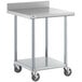 A silver metal Regency work table with casters.