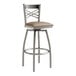 A Lancaster Table & Seating cross back swivel bar stool with taupe vinyl padded seat.