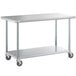 A silver metal Regency work table with wheels.