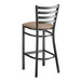 A Lancaster Table & Seating distressed copper metal ladder back bar stool with a taupe vinyl padded seat.