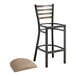 A Lancaster Table & Seating distressed copper metal ladder back bar stool with taupe vinyl padded seat.