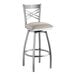 A Lancaster Table & Seating stainless steel bar stool with a light gray cushion.