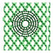 A green mesh urinal screen with a circular pattern.