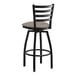 A black bar stool with a dark gray cushion.