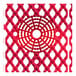 A red plastic grid with a circular design and white circle in the center.