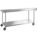 A Regency stainless steel work table with undershelf and casters.