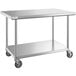 A Regency stainless steel work table with undershelf and casters.