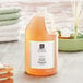 A white jug of ProTerra Honey and Vanilla Conditioning Shampoo on a counter next to towels.