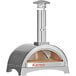 A silver stainless steel WPPO Karma 25 wood fire pizza oven on a metal countertop.