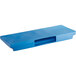 A blue rectangular plastic tray with a hole for dry ice.