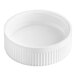 A white plastic 45/400 child resistant bottle cap with a curved edge and pressure sensitive liner.