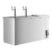 An Avantco stainless steel beer dispenser with two taps on a white rectangular club top.