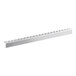 A white metal divider bar with holes for a long metal bar.