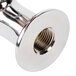 A close-up of a stainless steel T&S mop sink faucet with a silver 4 arm handle and blue index.