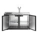 An Avantco black beer dispenser with an open door and beer taps.