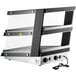 A black and white ServIt countertop food warmer with two glass shelves.