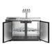 An Avantco black beer dispenser with quadruple beer tap tower on a white background.
