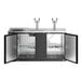 An Avantco black beer dispenser with two double tap towers.