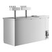 A white rectangular stainless steel kegerator with two metal quadruple tap towers on top.