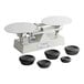 A white AvaWeigh baker's dough scale with black round bowls.