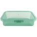 A jade green plastic GET Eco-Takeouts container with a lid.