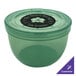 A jade green GET plastic soup container with a lid.