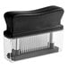 A black and clear Choice 48-Blade Meat Tenderizer with metal rods.