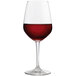 An Anchor Hocking Florentine II wine glass filled with red wine.