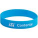 A blue rubber wristband with white text that says "iSi"