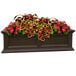 A Mayne Fairfield planter box with red and green flowers.